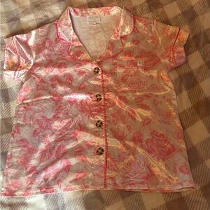 Simply Southern Pink and Cream Satin Shirt